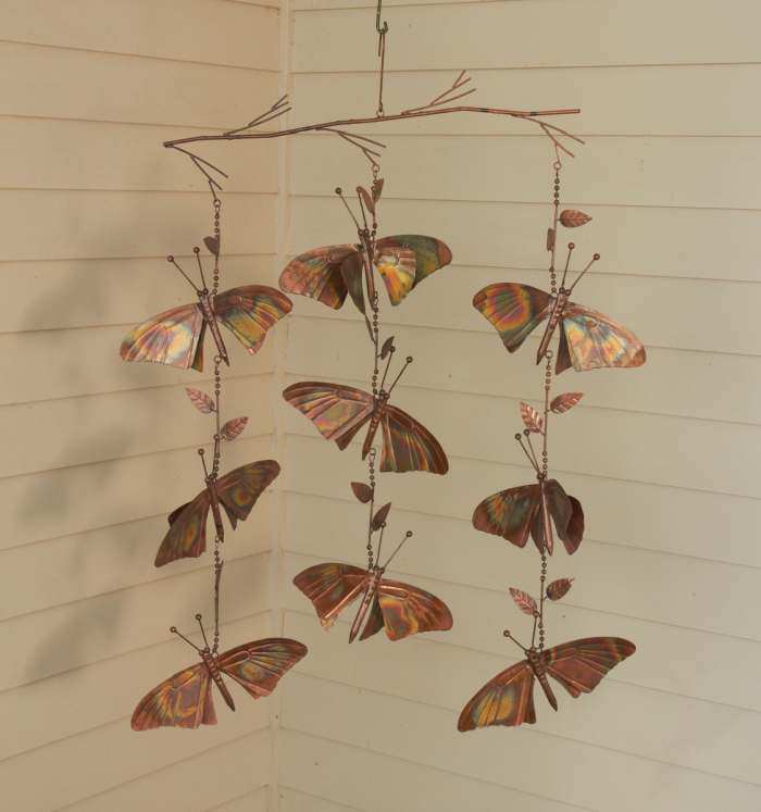 Flamed Copper Butterfly Triple Strand Hanging